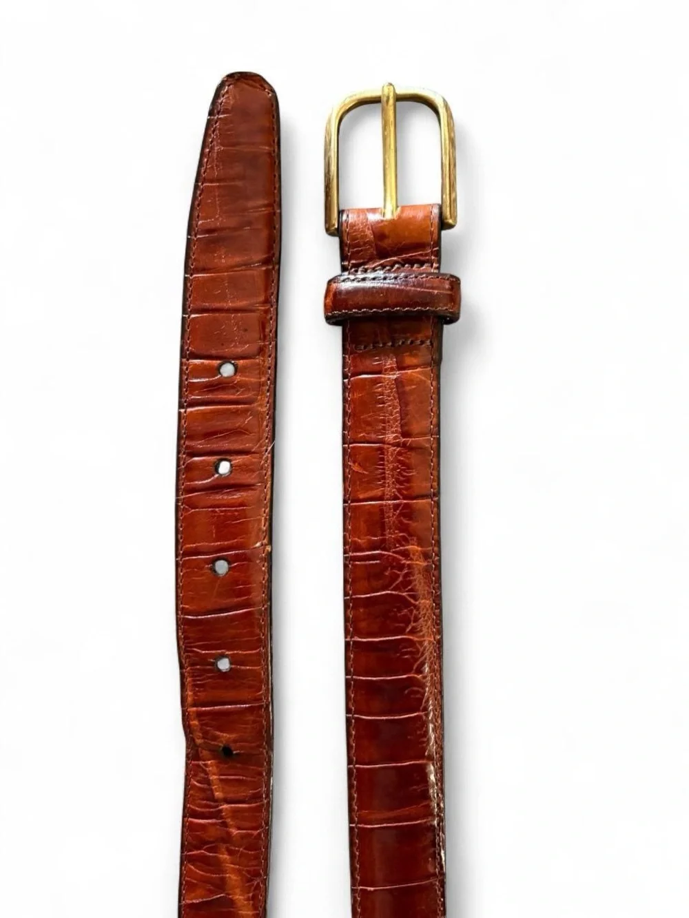 Brighton Men's Brown Leather Belt Croc Embossed Brass Buckle 38